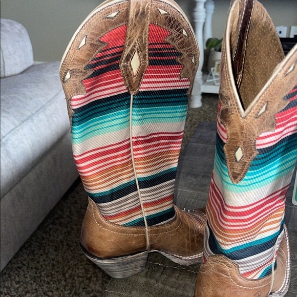 Ariat Brown Cowboy Boot with Colorful Accent Pattern - Picture 10 of 12